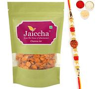 Jaiccha Ghasitaram Rakhi Gift for Brother - Chana JOR 200 GMS in Green Paper Pouch with Rudraksh Rakhi
