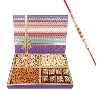 Jaiccha Ghasitaram Rakhi Gifts for Brothers Fruit n Nut Dryfruit Box with Sugarfree Bites 750 GMS with Pearl Rakhi