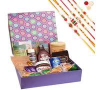 Jaiccha Ghasitaram Rakhi Gifts for Brothers Gourmet Big Hamper Box of 18 Goodies with Assorted Bites with 5 Rakhis