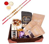 Jaiccha Ghasitaram Rakhi Gifts for Brothers Korno Tray of 6 Healthy Goodies with 2 Pearl Rakhis
