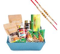 Jaiccha Ghasitaram Rakhi Gifts for Brothers - Perfect Tea/ Coffee Time Basket Hamper with 2 Pearl Rakhis