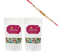 Jaiccha Ghasitaram Rakhi Gifts for Brothers Rakhi Chocolate - Stone/Rock Chocolates 400 GMS in White Paper Pouch with Pearl Rakhi