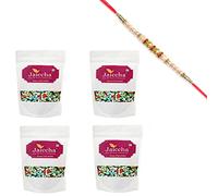 Jaiccha Ghasitaram Rakhi Gifts for Brothers Rakhi Chocolate - Stone/Rock Chocolates 800 GMS in White Paper Pouch with Pearl Rakhi