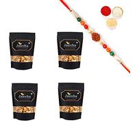 Jaiccha Ghasitaram Rakhi Gifts for Brothers Rakhi Dryfruits - Desi Ghee Fried Salted Cashews 800 GMS in Black Paper Pouch with Rudraksh Rakhi