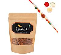 Jaiccha Ghasitaram Rakhi Gifts for Brothers Rakhi Dryfruits - Roasted Salted American/ California Almonds 200 GMS in Brown Paper Pouch with Rudraksh Rakhi