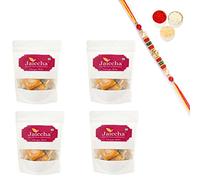Jaiccha Ghasitaram Rakhi Gifts for Brothers Rakhi Sweets - Mango Bites 800 GMS in White Paper Pouch with Pearl Beads Rakhi