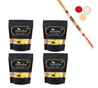 Jaiccha Ghasitaram Rakhi Gifts for Brothers Rakhi Sweets - MEWA Bites 800 GMS in Black Paper Pouch with Pearl Beads Rakhi