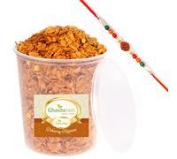 Jaiccha Ghasitaram Rakhi Gifts for Brothers Roasted Wheat Chiwda 200 GMS with Rudraksh Rakhi