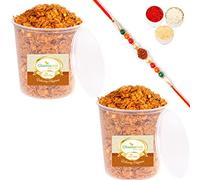 Jaiccha Ghasitaram Rakhi Gifts for Brothers Roasted Wheat Chiwda 400 GMS with Rudraksh Rakhi
