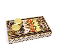 Jaiccha Ghasitaram Set of 2 Printed Blue Trays of Assorted Bites, Roasted Cashews and Almonds Jars|Gift for Diwali Gifts,Holi,Rakhi,Valentine,Christmas,Birthday,Anniversary,Her,Him|