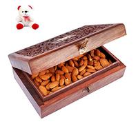 Jaiccha Ghasitaram Valentines Gift for Girlfriend/Boyfriend/Husband and Wife Wooden Craving Jewellery Box with Almonds with Teddy