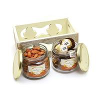 Jaiccha Ghasitaram White Wooden Tray of 2 Jars of Channa Laddoo and Almonds|Gift for Diwali Gifts,Holi,Rakhi,Valentine,Christmas,Birthday,Anniversary,Her,Him|