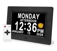 Jaihonda Dementia Clock Digital Calendar Clocks with Days Dates and Time of Day for Elderly with Sun/Moon Icons+15 Alarms+5 Level dimming Digital Clock for Seniors
