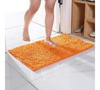 JAIJY Chenille Bath Rug Non Slip Quick Dry Shag Solid Mat for Bathroom Tub, Machine Washable, Orange,12"×20"