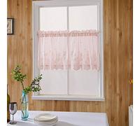 JAIJY Embroidery Vintage Floral Pattern Solid Rod Pocket Semi Voile Window Treatment Valances for Small Window Cafe Kitchen, Pink, 29" W x 35" L, 1 Panel