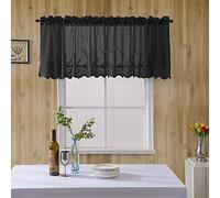 JAIJY Embroidery Vintage Floral Pattern Solid Rod Pocket Semi Voile Window Treatment Valances for Small Window Cafe Kitchen, Black, 29" W x 35" L, 1 Panel