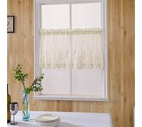 JAIJY Embroidery Vintage Floral Pattern Solid Rod Pocket Semi Voile Window Treatment Valances for Small Window Cafe Kitchen, Beige, 29" W x 24" L, 1 Panel