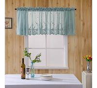 JAIJY Embroidery Vintage Floral Pattern Solid Rod Pocket Semi Voile Window Treatment Valances for Small Window Cafe Kitchen, Blue, 29" W x 35" L, 1 Panel