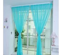 JAIJY Sheer Semi Voile Screen Window Curtain Panel Lace Polyster Rod Pocket Design Door Living Room Bedroom Kitchen Farmhouse Drapes Decor, 2 Panels, Malachite Blue, 78 Inches Length