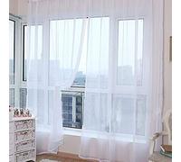 JAIJY Sheer Semi Voile Screen Window Curtain Panel Lace Polyster Rod Pocket Design Door Living Room Bedroom Kitchen Farmhouse Drapes Decor, 2 Panels, White, 78 Inches Length