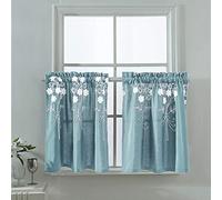 JAIJY Vintage Semi White Floral Embroidered Cotton Polyester Fabric Display Window Valances Decorative Rod Pocket Curtain for Kitchen Farmhouse, 29" x 24", 1 Piece, 24 inches Length, Blue
