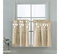 JAIJY Vintage Semi White Floral Embroidered Cotton Polyester Fabric Display Window Valances Decorative Rod Pocket Curtain for Kitchen Farmhouse, 29" x 24", 1 Piece, 24 inches Length, Beige