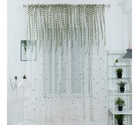 JAIJY Willow Wicker Pattern Rod Pocket Design Window Curtains Panels Semi Sheer Voile Fabric Living Room Farmhouse Drapes Decor, 2 Panels, 75 Inches Long