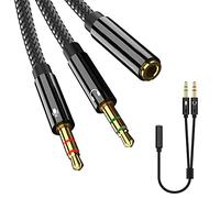 Jaimela 2 in 1 Headphone Mic Splitter, Microphone Splitter, 3.5mm Female to 2 Dual 3.5mm Male Headphone Splitter Cable for PC, Headphones - 22cm