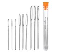 Jaimela 9 Pieces Hand Sewing Needles, 3 Sizes Universal Large Eye Steel Sewing Needles with Transparent Bottle for Knitting Sewing, Craft Creations (5.2cm, 6cm, 7cm)