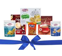 Jaimin Indian Snacks & Tea Gift Hamper, Banana Chips, Chat Puri, Soan Papdi, Masala Coffee, Kurkure, Royal Chai
