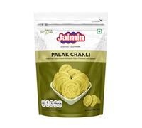 Jaimin Indian Snacks Variety Pack, 34 Items - Ratlami Sev, Makhna, Jeera Puri, Khatta Mitha, Pudina Moong, Chana Dal, Chai Puri, Banana Chips, Soya Sticks & More (Pack of 1, Palak Chakli)