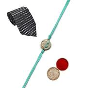 Jaipri Ad Stone Evil Eye Rakhi With Necktie Rakhi Gift Combo Pack for Brother/Bro/Bhaiya/Bhai/Set of 1 Pc Rakhi Rakhi with Roli Chawal, Tie and a Greeting Card (R-KTC-1639)