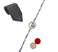 Jaipri Ad Stone Hart Shape Evil Eye Rakhi With Necktie Rakhi Gift Combo Pack for Brother/Bro/Bhaiya/Bhai/Set of 1 Pc Rakhi Rakhi with Roli Chawal, Tie and a Greeting Card (R-KTC-1647)