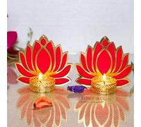 Jaipur Ace Decorative Diwali Tealight Diya | Traditional Handmade Lotus Tealight/Diya/Candles Set for Home Decoration | Diya for Diwali Ganesh Chaturthi Laxmi Pooja | Floor Decoration (Pack of 2)