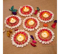 Jaipur Ace Diwali Decorative Tealight | Handmade Shell Conch Tealight Set | Diwali Decoration Set (Pack of 6)