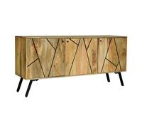 Jaipur Furniture Ltd Amar 3 Door Sideboard - Iron Base - Mango Wood/Iron - L45 x W162 x H76 cm - Light Finish - Assembly Required in Brown Jaipur Furniture Ltd Brown