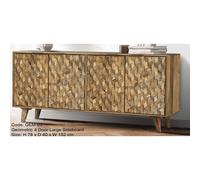 Jaipur Furniture Ltd Geometric 4 Door Large Sideboard - Mango Wood - L40 x W152 x H78 cm in Brown Jaipur Furniture Ltd Brown