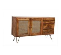 Jaipur Furniture Ltd Nyack Large Sideboard - Mango Wood/Iron - L40 x W145 x H80 cm - Light Brown with Natural Rattan - Assembly Required Jaipur Furniture Ltd Brown