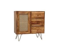 Jaipur Furniture Ltd Nyack Small 3 Drawer Sideboard - Mango Wood/Iron - L40 x W90 x H87 cm - Light Brown with Natural Rattan - Assembly Required Jaipur Furniture Ltd Brown