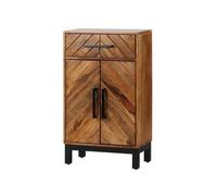 Jaipur Furniture Ltd Parquet Tall Slim Sideboard - Mango Wood/Iron - L30 x W54 x H90 cm - PP Finish in Brown Jaipur Furniture Ltd Brown