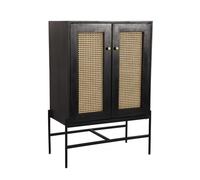 Jaipur Furniture Ltd Rattan 2 Door Highboard Cabinet - Mango Wood/Iron - L45 x W80 x H120 cm - Black Finish with Natural Rattan - Assembly Required Jaipur Furniture Ltd Black