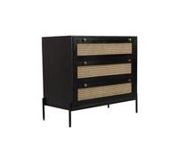 Jaipur Furniture Ltd Rattan Chest of Drawer - Mango Wood/Iron - L45 x W90 x H78 cm - Black Finish with Natural Rattan - Assembly Required Jaipur Furniture Ltd Black