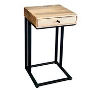 Jaipur Furniture Ltd Ravi Iron Base 1 Drawer Large Side Table - Mango Wood - L35 x W35 x H60 cm - Mango Light Finish in Brown Jaipur Furniture Ltd Brown