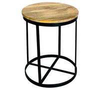 Jaipur Furniture Ltd Ravi Iron Base Solid Wood Small Round Stool - L41 x W41 x H52 cm - Mango Light Finish in Brown Jaipur Furniture Ltd Brown