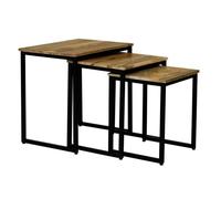 Jaipur Furniture Ltd Ravi Iron Base Solid Wood Stool (Set of 3) - Mango Wood/Iron - L40 x W54 x H54 cm - Light Finish in Brown Jaipur Furniture Ltd Brown