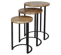 Jaipur Furniture Ltd Ravi Iron Base Solid Wood Top Round Stool (Set of 3) - L43 x W43 x H65 cm - Mango Light Finish in Brown Jaipur Furniture Ltd Brown