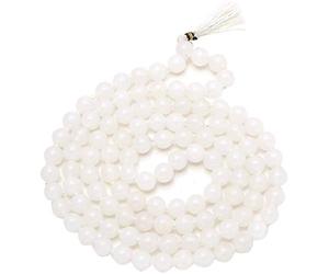 Jaipur Gems Mart Natural AAA White Jade 108 Mala Necklace| White Jade Mala|108 Prayer Beaded Mala Necklace| Hand Knotted Mala Bracelet | Japa Mala| 8mm Round Beads| Meditation Tassel |Buddhist Mala