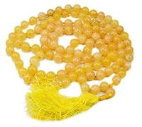 Jaipur Gems Mart Natural AAA Yellow Jade 108 Mala Necklace| Yellow Jade Mala|108 Prayer Beaded Mala Necklace| Hand Knotted Mala Bracelet | Japa Mala| 8mm Round Beads| Meditation Tassel |Buddhist Mala