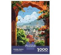 Jaipur, India︰ Cityscape Through Archway Travel Puzzle 1000 Pieces, Romantic City Break Scene, Interlocking Paper Pieces, Family Night Game for Home Décor Fans, 70x50cm/1000pcs