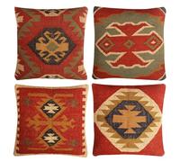 JAIPUR KILIM RUGS Set of 4 Wool Jute Vintage Kilim Cushion Covers,Home Decor Pillowcases Handwoven Turkish Pillow Decorative Throw Pillow Covers (Multicolor-8)